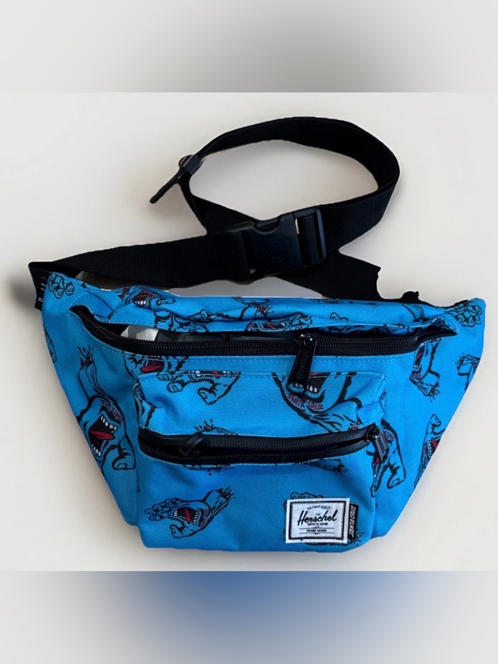 Santa Cruz x Herschel Fanny Pack Belt Bag Screaming Hand Blue Skateboard